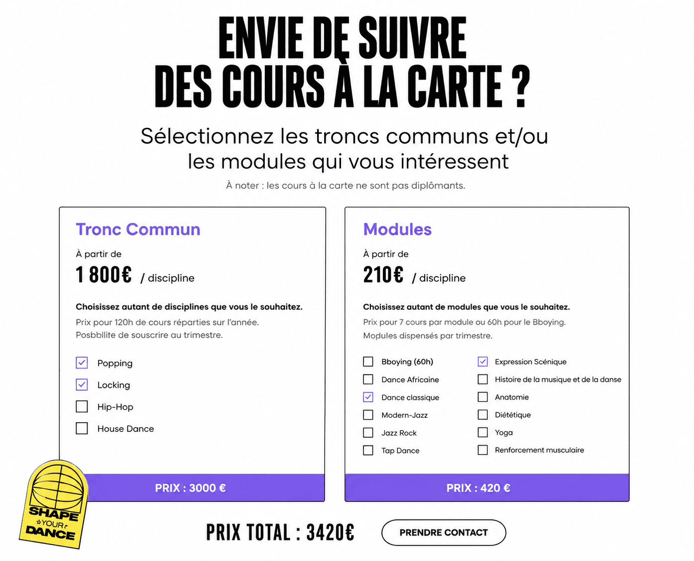 À-la-carte course builder