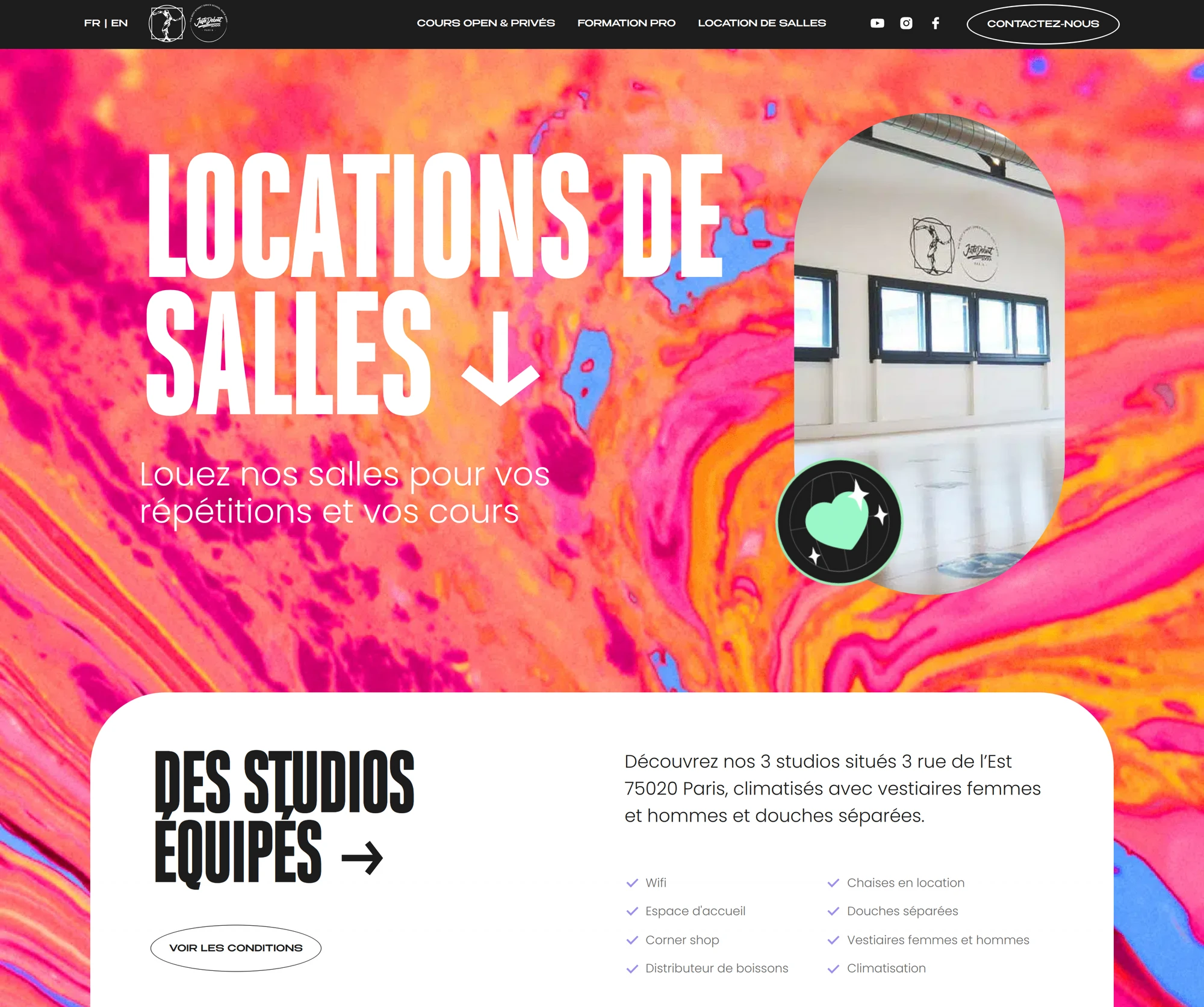 Juste Debout School — full homepage